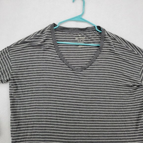 AMERICAN EAGLE Shirt Women's Long Sleeve V-Neck Striped Gray Large - Picture 7 of 12